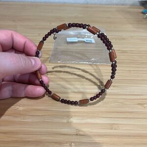 🌿 Boho Adjustable Choker Necklace – Wood & Burgundy Beads (2 Available)